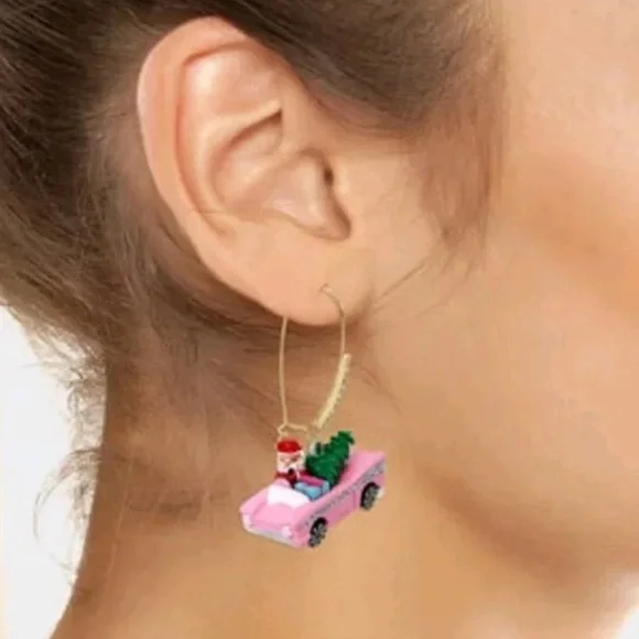 Betsey Johnson Jingle Bell Bling Santa Car Mismatch Christmas Tree Earrings - Picture 2 of 7